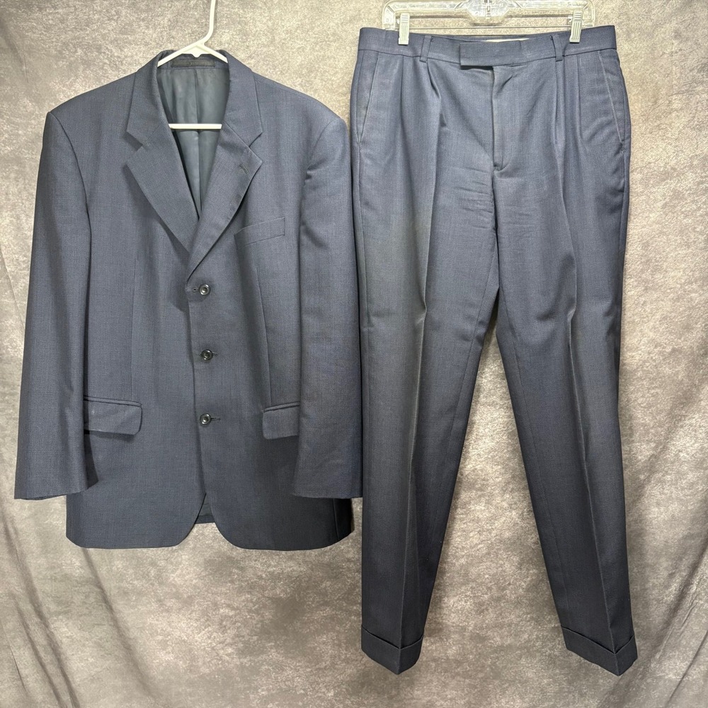 Burberry London Micro Basketweave Textured 2 Piece Suit Mens 40R Navy Blue READ